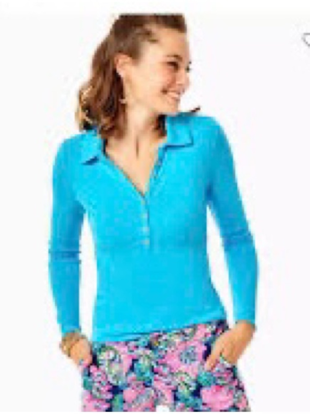 $98 Lilly Pulitzer Reema polo long sleeve shirt size Medium